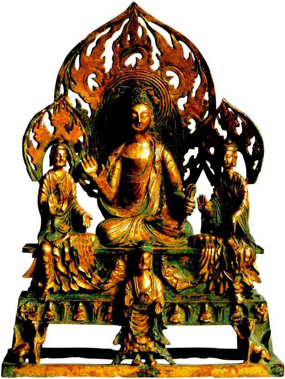 南朝鎏金释迦、多宝、佛三尊群像